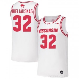 Authentic Aleksas Bieliauskas #32 UW Badgers Basketball Jersey | White Men Player Edition 76723592