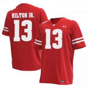 #13 Eugene Hilton Jr. UW Men Premium Stitched Football Jersey | Red College Game-Day Style 43379131