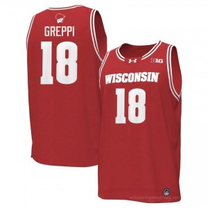 #18 Riccardo Greppi Wisconsin Men Premium Stitched Basketball Jersey | Red NCAA Game-Day Style 96082616