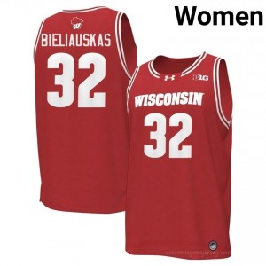 #32 Aleksas Bieliauskas Wisconsin Women Premium Stitched Basketball Jersey | Red NCAA Game-Day Style 80692466