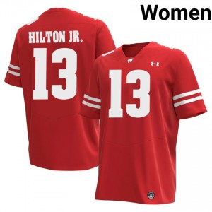 Authentic Eugene Hilton Jr. #13 UW Badgers Football Jersey | Red Women Player Edition 68709470