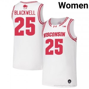 Authentic John Blackwell #25 Wisconsin Basketball Jersey | White Women NCAA Edition 98009427