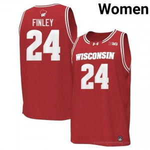 Michael Finley Wisconsin #24 Jersey | Official Badgers Red Women NCAA Basketball Uniform 24218900