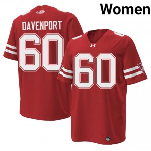 #60 Nolan Davenport UW Badgers Women Premium Stitched 1980 Throwback Football Jersey | Red Player Game-Day Style 67782403