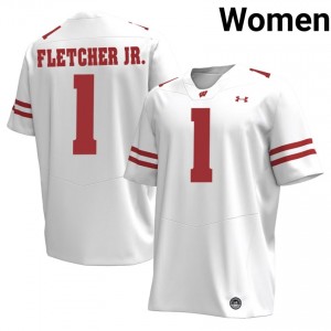 Wisconsin Badgers Eric Fletcher Jr. Women Jersey | #1 White University Football Gear 24523470