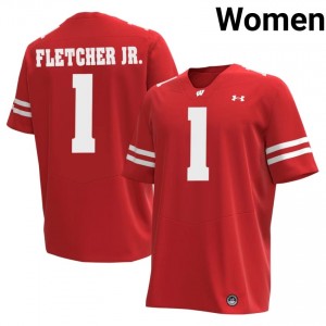 Authentic Eric Fletcher Jr. #1 Badgers Football Jersey | Red Women High School Edition 42045692