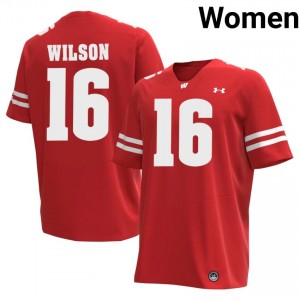 Authentic Russell Wilson #16 Wisconsin Badgers Football Jersey | Red Women University Edition 88469807