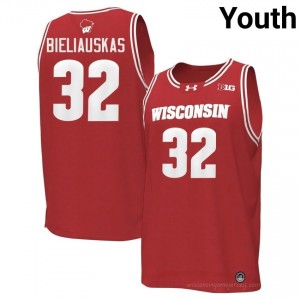 Aleksas Bieliauskas Wisconsin #32 Jersey | Official Badgers Red Youth Player Basketball Uniform 26302087