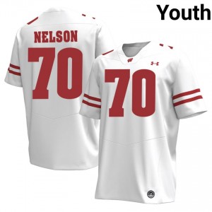 Barrett Nelson Wisconsin #70 Jersey | Official Badgers White Youth Player Football Uniform 65044800