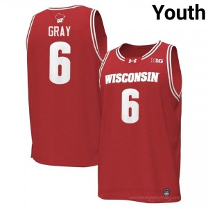 Elijah Gray Wisconsin #6 Jersey | Official Badgers Red Youth University Basketball Uniform 63119269