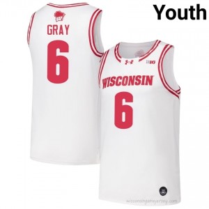 Authentic Elijah Gray #6 UW Badgers Basketball Jersey | White Youth Player Edition 22168225