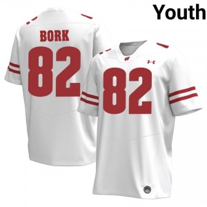 Emmett Bork Wisconsin #82 Jersey | Official Badgers White Youth College Football Uniform 48077498