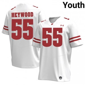 Kevin Heywood Wisconsin #55 Jersey | Official Badgers White Youth College Football Uniform 68258757