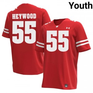 Red Kevin Heywood #55 Wisconsin Youth Jersey | Badger Nation Football Apparel 99176781