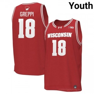 #18 Riccardo Greppi Badgers Youth Premium Stitched Basketball Jersey | Red High School Game-Day Style 27921159