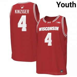 Zach Kinziger Wisconsin #4 Jersey | Official Badgers Red Youth Player Basketball Uniform 80193215