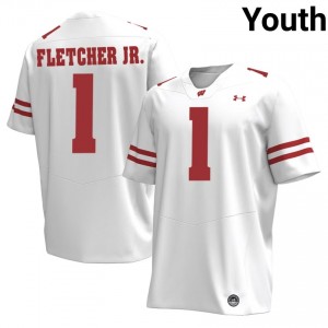 Eric Fletcher Jr. Wisconsin #1 Jersey | Official Badgers White Youth High School Football Uniform 38885241