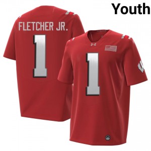 UW Badgers Eric Fletcher Jr. Youth 2026 Jersey | #1 Red Player Football Gear 27442137