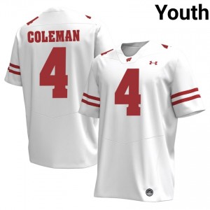 Malachi Coleman Wisconsin #4 Jersey | Official Badgers White Youth Player Football Uniform 29955184