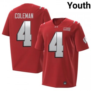 Wisconsin Malachi Coleman Youth 2026 Jersey | #4 Red NCAA Football Gear 22424773