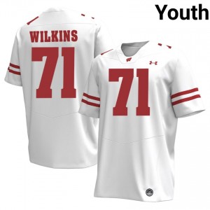 PJ Wilkins Wisconsin #71 Jersey | Official Badgers White Youth High School Football Uniform 33225917